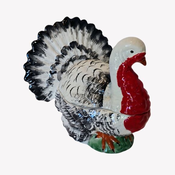 Bresolin Other - Vtg Bresolin Ceramic Turkey Soup Tureen w/ Ladle Hand Painted Italy -HAS A CRACK